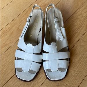 Vintage Italian La Prima White Leather Slingback Sandals with adjustable straps